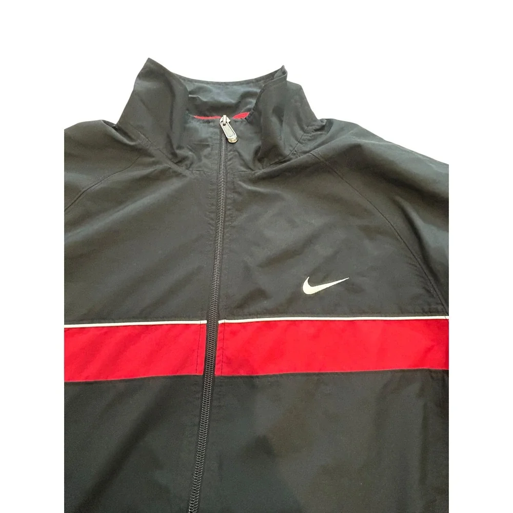 Nike Mens Windbreaker Jacket Black Red Stripe Full Zip Mesh Lined XL